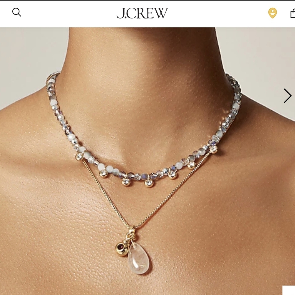 J Crew Gold  crystal & stone Double Layered Necklace NEW .